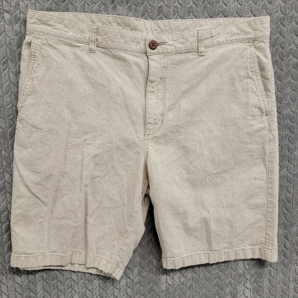 Tommy Bahama 36 x 9" Khaki Tan Striped Pincord Linen Blend‎ Casual Chino Shorts - Picture 1 of 7
